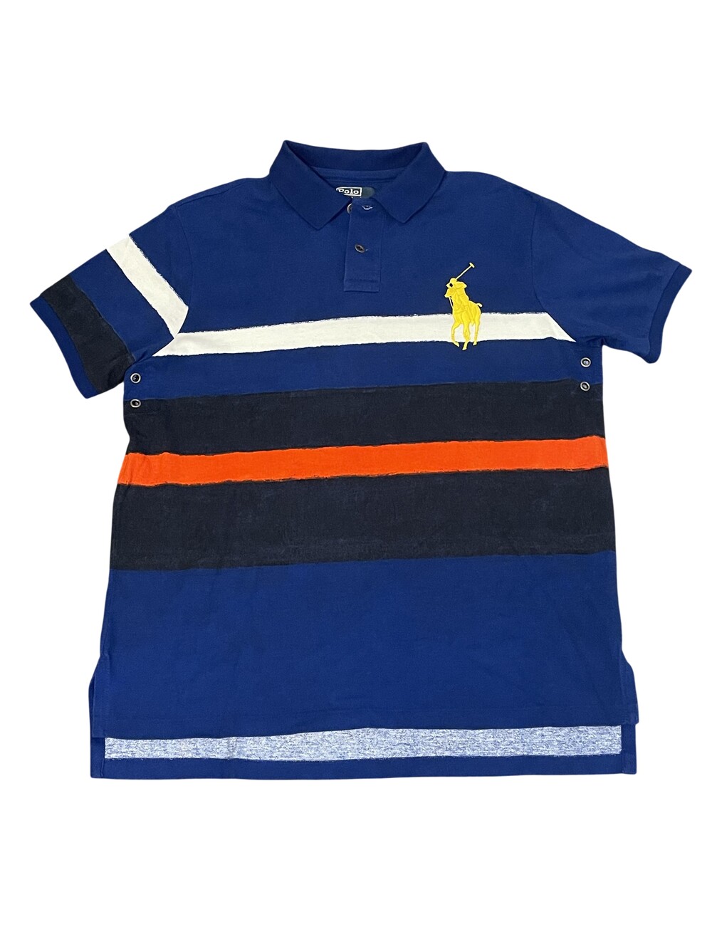 Polo Ralph Lauren Polo Shirt Mens XL Blue Striped Big Pony Rugby R-35 Custom